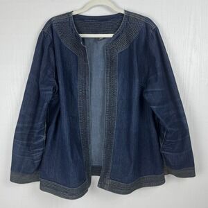 Ashley Stewart Women Jacket Denim Open-Front Blue Size 14 W Jacket